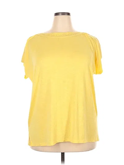 Pre-owned Cj Banks Short Sleeve Top Yellow Crew Neck Tops