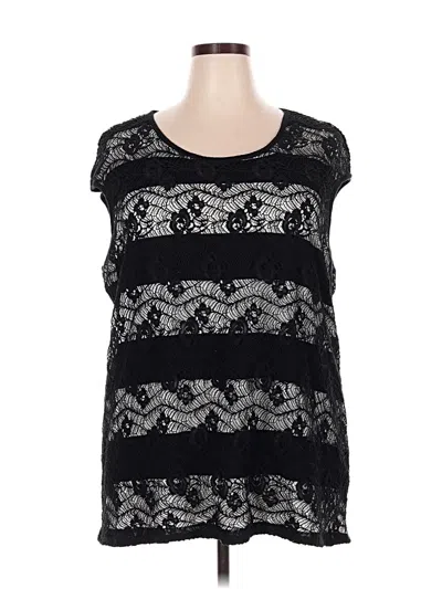 Pre-owned Cj Banks Sleeveless Top Black Floral Pattern Scoop Neck Tops