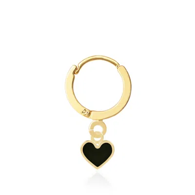 C.j.m Women's Black Heart Huggie In Gold