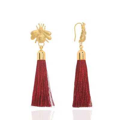 C.j.m Women's Gold Bee Tassel Earrings Red In Burgundy