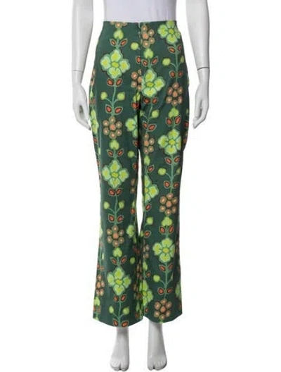 Pre-owned Ck Bradley Floral Print Flared Pants In Green