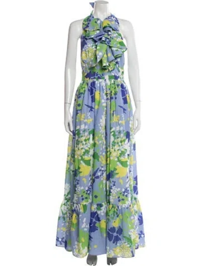 Pre-owned Ck Bradley Floral Print Long Dress In Blue