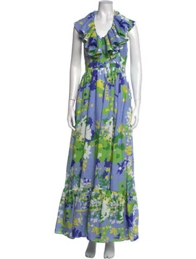 Pre-owned Ck Bradley Floral Print Long Dress In Blue