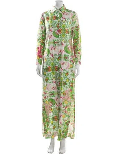 Pre-owned Ck Bradley Floral Print Long Dress In Green