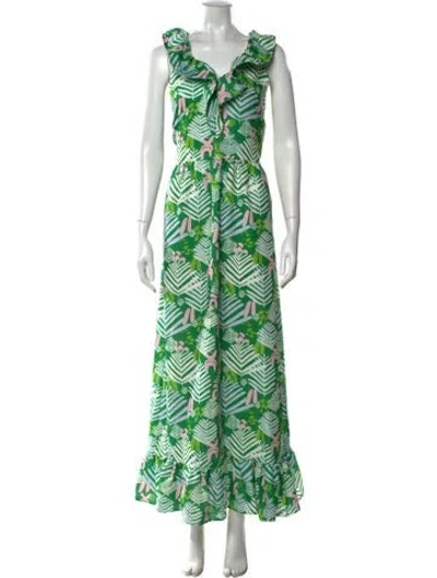 Pre-owned Ck Bradley Floral Print Long Dress In Green