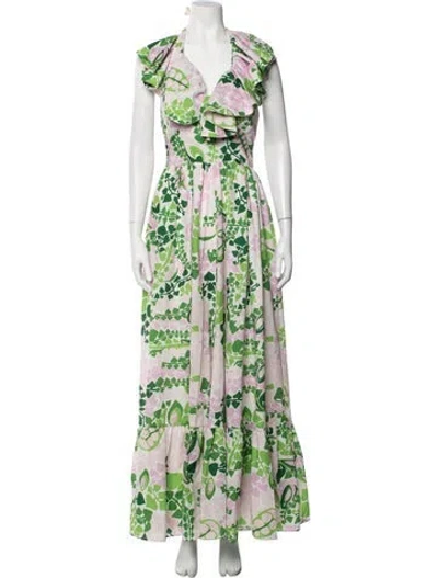 Pre-owned Ck Bradley Floral Print Long Dress In Green