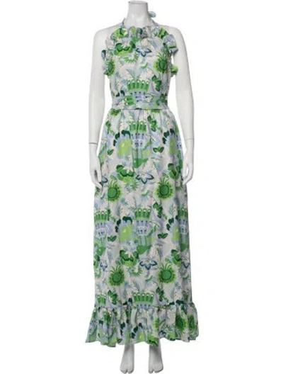 Pre-owned Ck Bradley Floral Print Long Dress In Green