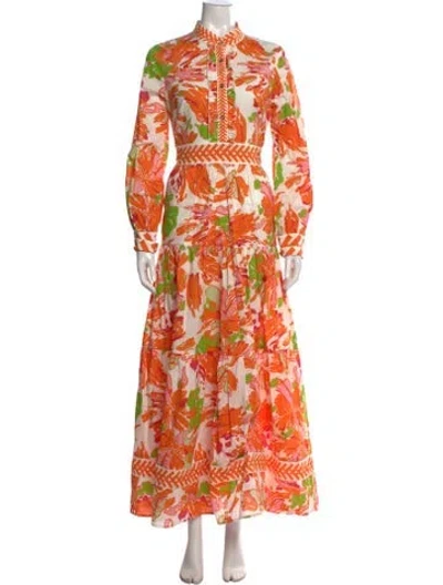 Pre-owned Ck Bradley Floral Print Long Dress In Orange