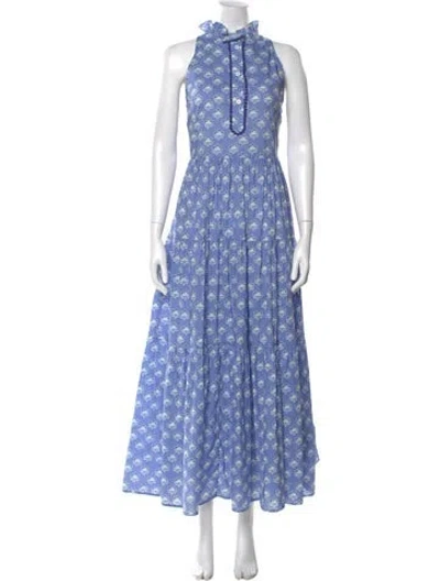 Pre-owned Ck Bradley Floral Print Long Dress W/ Tags In Blue