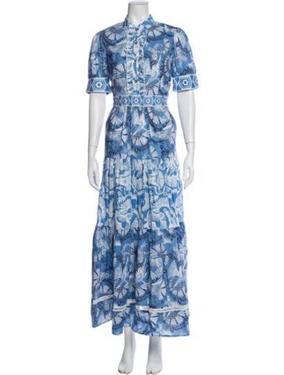 Pre-owned Ck Bradley Floral Print Long Dress W/ Tags In Blue