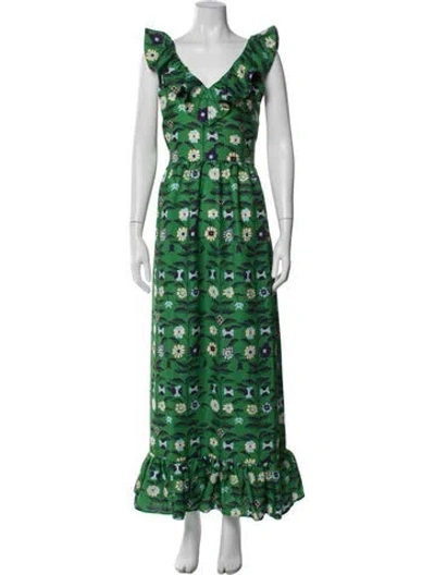 Pre-owned Ck Bradley Floral Print Long Dress W/ Tags In Green