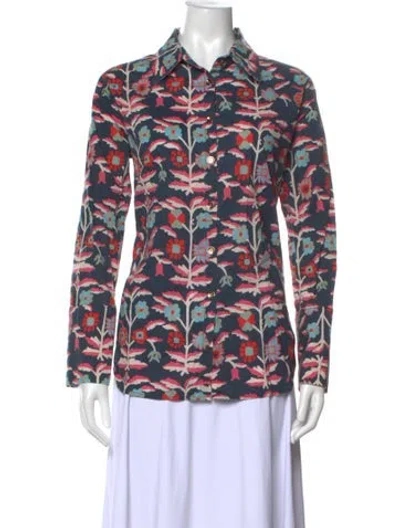 Pre-owned Ck Bradley Floral Print Long Sleeve Button-up Top In Blue