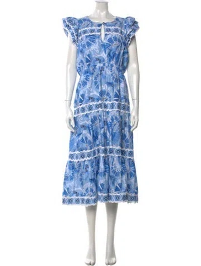 Pre-owned Ck Bradley Floral Print Midi Length Dress In Blue