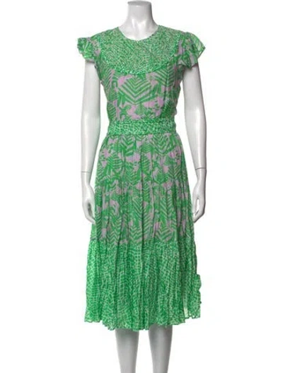 Pre-owned Ck Bradley Floral Print Midi Length Dress In Green
