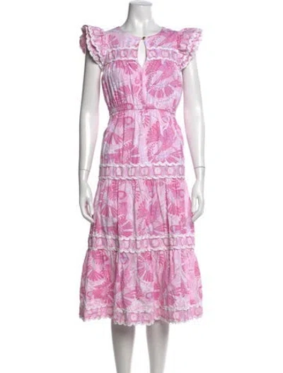 Pre-owned Ck Bradley Floral Print Midi Length Dress In Pink