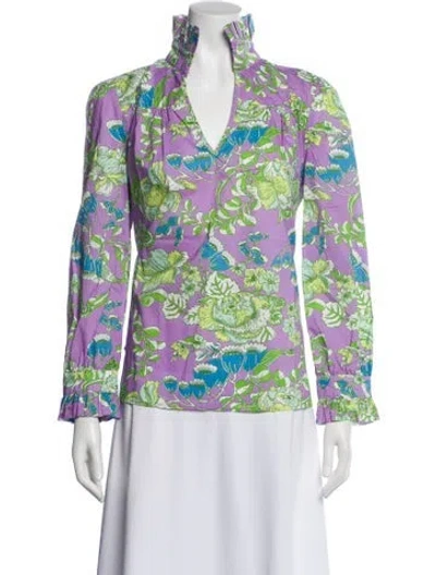 Pre-owned Ck Bradley Floral Print V-neck Blouse In Green