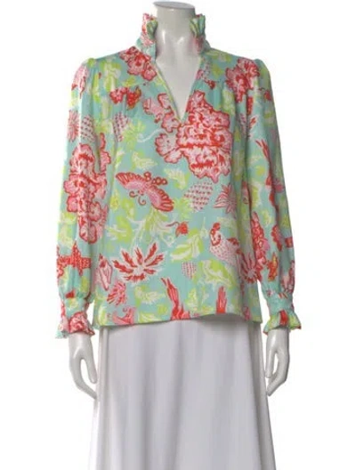 Pre-owned Ck Bradley Floral Print V-neck Blouse In Green