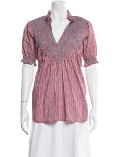 Pre-owned Ck Bradley Floral Print V-neck Blouse W/ Tags In Green