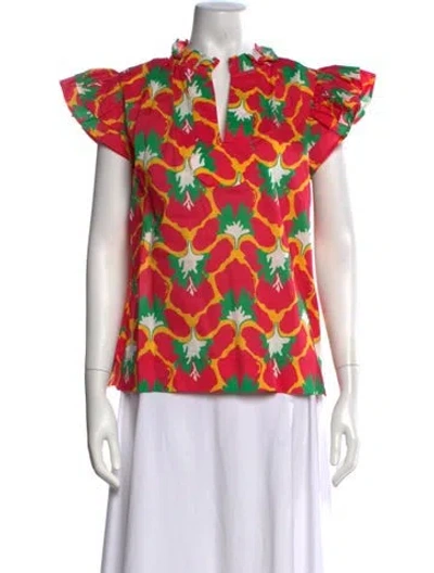 Pre-owned Ck Bradley Floral Print V-neck Top W/ Tags In Multi