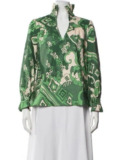 Pre-owned Ck Bradley Patterned V-neck Blouse In Green