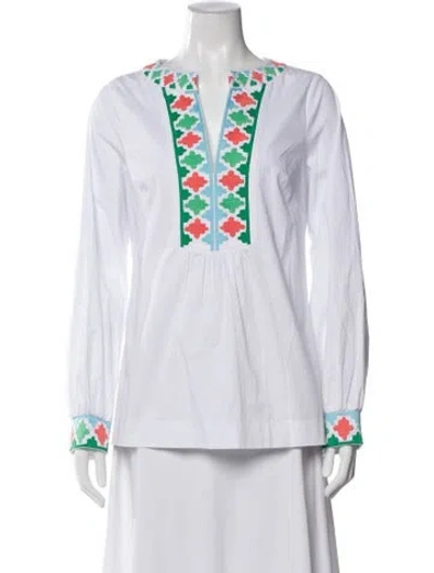 Pre-owned Ck Bradley Patterned V-neck Tunic W/ Tags In White