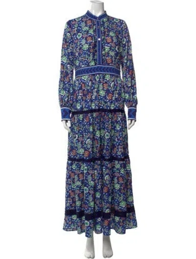 Pre-owned Ck Bradley Printed Long Dress In Blue