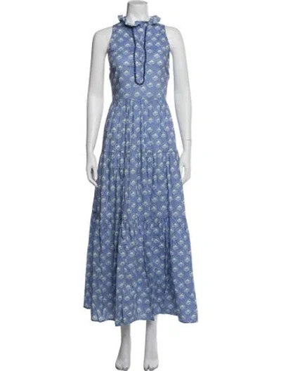 Pre-owned Ck Bradley Printed Long Dress In Blue