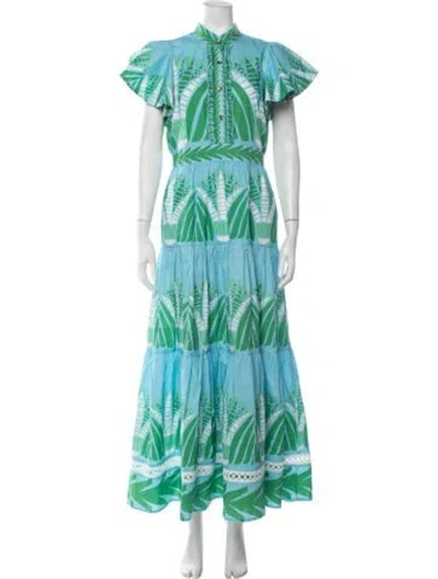 Pre-owned Ck Bradley Printed Long Dress In Blue/green