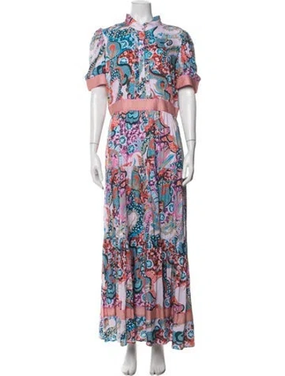 Pre-owned Ck Bradley Printed Long Dress W/ Tags In Blue/pink