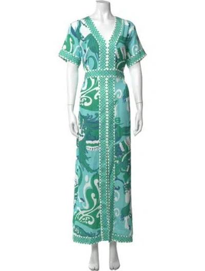 Pre-owned Ck Bradley Printed Long Dress W/ Tags In Green