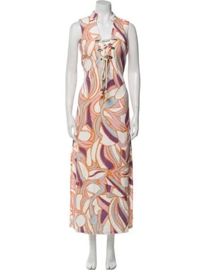 Pre-owned Ck Bradley Printed Long Dress In White