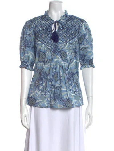 Pre-owned Ck Bradley Printed V-neck Blouse In Blue