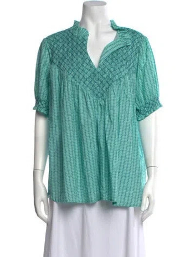 Pre-owned Ck Bradley Printed V-neck Top W/ Tags In Blue/green