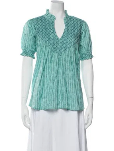 Pre-owned Ck Bradley Printed V-neck Top W/ Tags In Blue/green