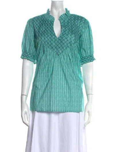Pre-owned Ck Bradley Printed V-neck Tunic W/ Tags In Blue/green
