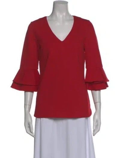 Pre-owned Ck Bradley V-neck Three-quarter Sleeve Top In Red