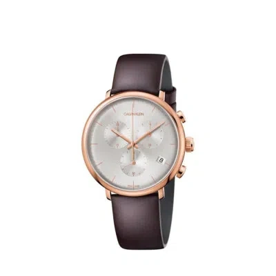 Pre-owned C.k Mens Wristwatch Ck Calvin Klein High Noon K8m276g6 Chrono Leather Brown