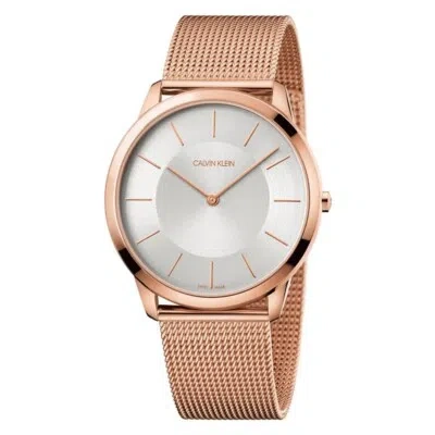 Pre-owned C.k Mens Wristwatch Ck Calvin Klein Minimal K3m2t626 Steel Mesh Gold Rose Swiss Made