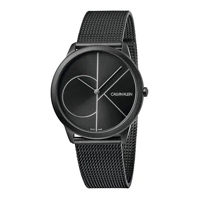 Pre-owned C.k Mens Wristwatch Ck Calvin Klein Minimal K3m5145x Steel Mesh Black Swiss Made