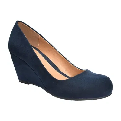 Cl By Laundry Nima Womens Round Closed Toe Wedge Heel Pumps In Blue