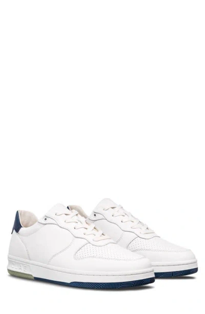 Clae Malone Sneaker In White Leather Denim Blue