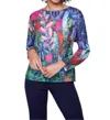 Claire Desjardins Long-sleeves Floral Crew Neck Top In Blue Multi In Multi
