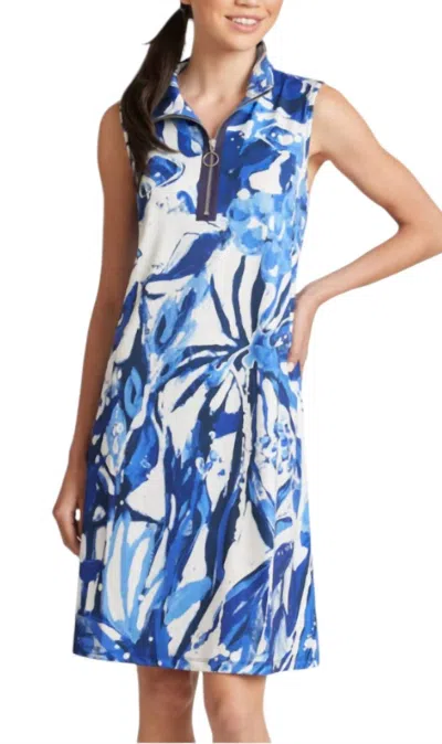 Claire Desjardins Zip Dress In Blue & White In Multi