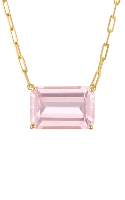Claire Florence 18k Gold Chain With Emerald Cut Pale Pink Quartz In Pink