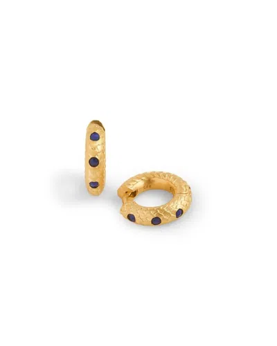 Claire Hill Designs Women's Art Deco Lapis Lazuli Gold Huggie Earrings