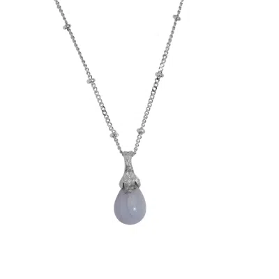 Claire Hill Designs Women's Blue Lace Agate Silver Lichen Pendant Necklace