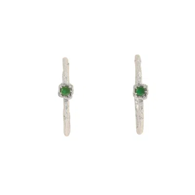 Claire Hill Designs Women's Chalcedony Lichen Branch Silver Large Hoops