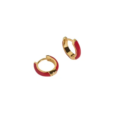 Claire Hill Designs Women's Cherry Red Enamel Huggie Hoop Earrings