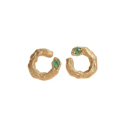 Claire Hill Designs Women's Emerald Gold Asymmetric Branch Earrings