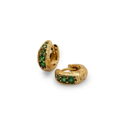 Claire Hill Designs Women's Emerald Gold Huggie Hoop Earrings In Red